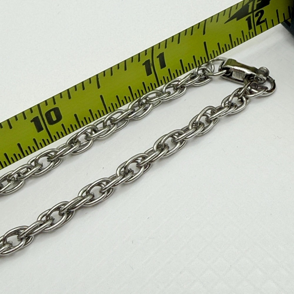 Vintage 23" Silver Tone Chain Frog Amphibian Pendant Necklace w/ Rhinestone Eyes - Picture 6 of 8